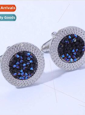 Europe new creative round diamond crystal onyx cufflinks Fre