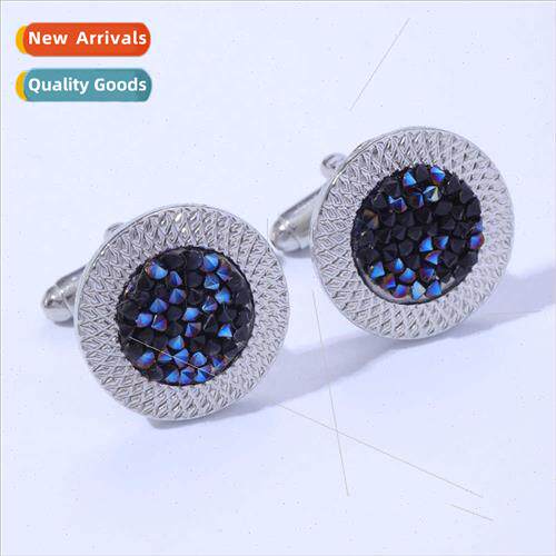 Europe new creative round diamond crystal onyx cufflinks Fre
