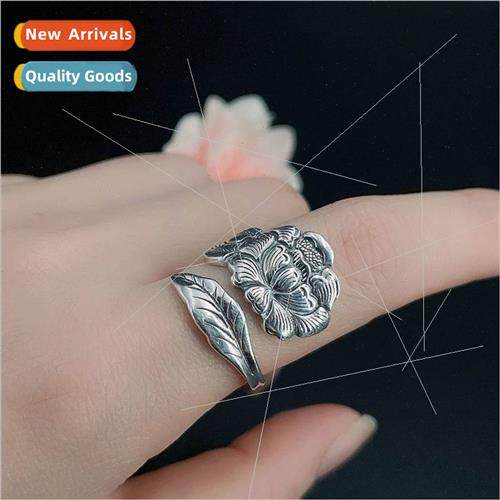 Thai silver vintage female fashion peony flower ring female