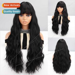 wig head covering Europe bangs black long water wave mechani