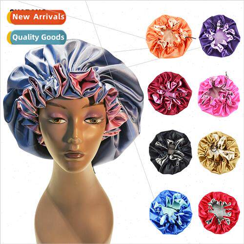 Wooden ear edge double layer satin lace sleeping cap silk sm