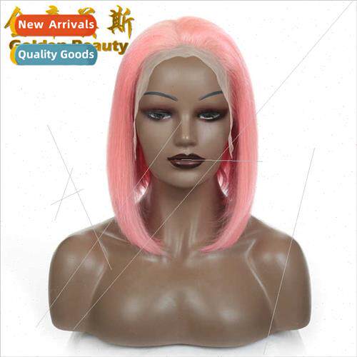 Color Real fe Hair Short Bob Pink Front Lace Head Cover 13X6