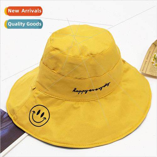 Fisherman hat female Korean  new summer double-sided smiley