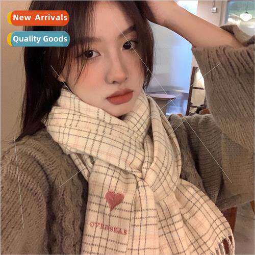 new plaid retro scarf Korean  students wh warm embroidery lo