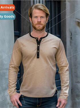 2023 new men tops casual T-shirt color blocking loose long-s