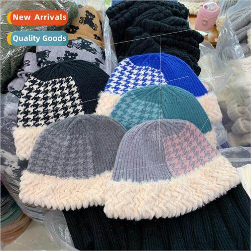 Japanese fisherman hat female plaid show face small knitted