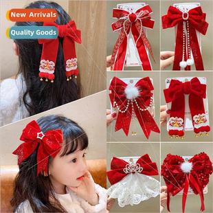 Joyful red New Year girls grab clip princess hair ornaments