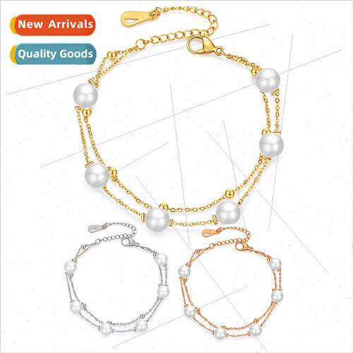 Korea new creative tanium steel pearl double layer wh women