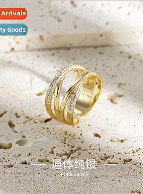 S925 silver simple ins twisted intertwined diamond ring fash