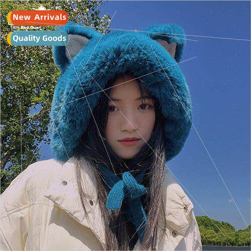 9709 winter ear protection set head hat female cat ears padd
