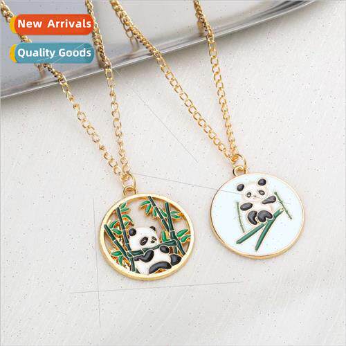 Two children necklace panda pendant alloy oil drop pendant g