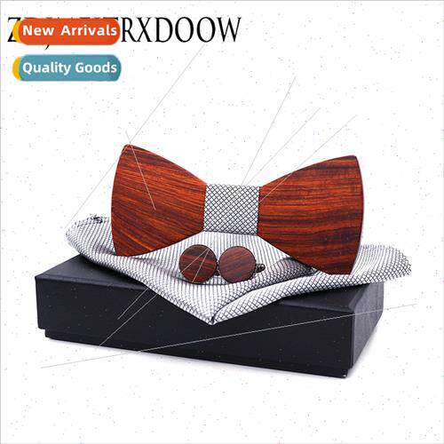 Precious wood red sandalwood bow tie set men pocket square s