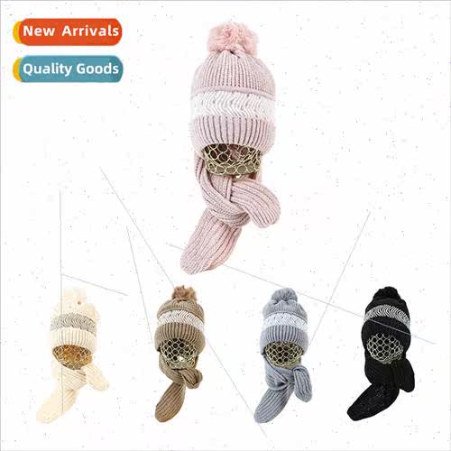 Winter new jacquard knted hat scarf all-in-one cap outdoor w