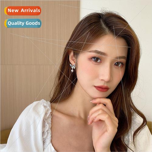 New French sweet gradient blue butterfly pearl silver needle