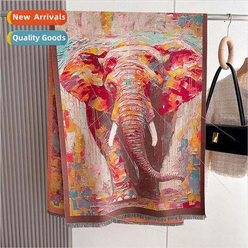 Colorful retro digal printing thickened faux cashmere scarf