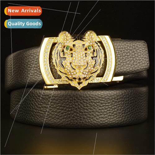 Zodiac belt men diamond tiger head automatic buckle yellow c