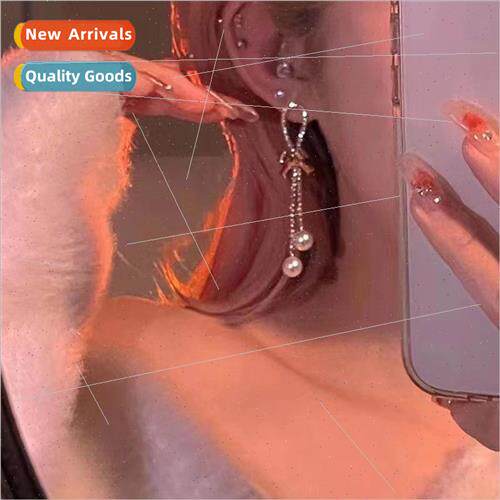Beauty light Ambient Sense Bow Pearl Earrings Gentle Delicat
