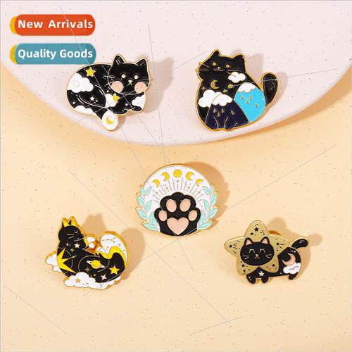 Cute kitten metal badge cloud cat cat paw black cat small br