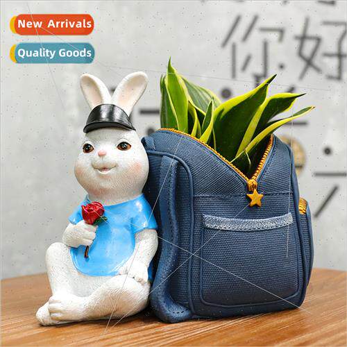 Cartoon decorative cute flower pots resin ornaments soft fur