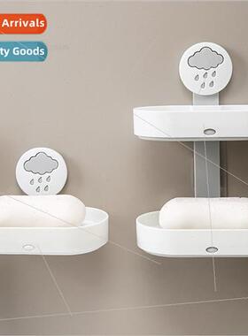 Double draining soap box creative suction cup free wall moun