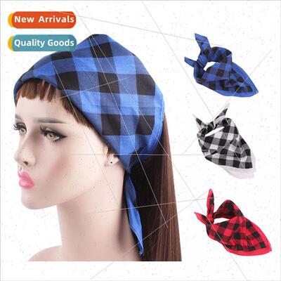 Outdoor cotton versatile red black plaid square scarf multif