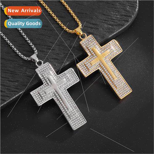 Hip Hop full diamond necklace double cross pendant necklace