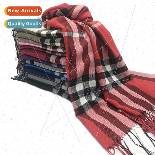 Classic Plaid Cotton nen Tassel Long Scarf Men Women Couple