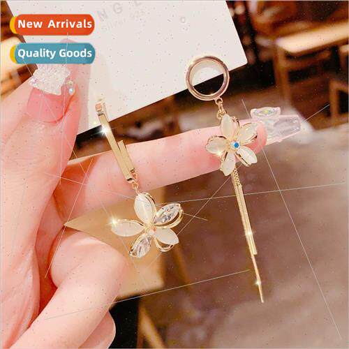 S925 silver needle new Koreawild tassel earrings tide asymme