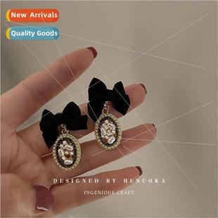 fabric court bow earrings atmosph Korearetro advanced French