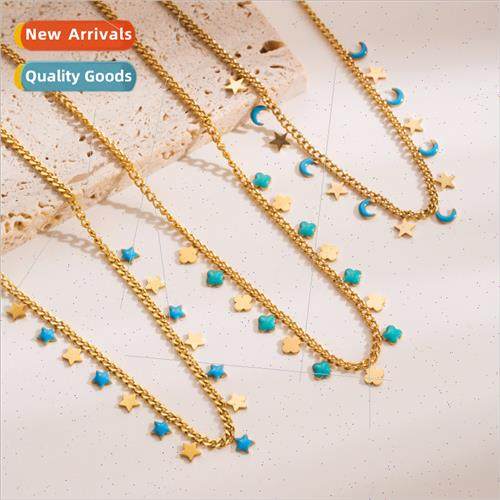 Europe star moon tanium steel necklace female luxury exquise