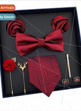Holiday  Men Tie Bow Tie Square Towel 8 Piece Set  Box Polye