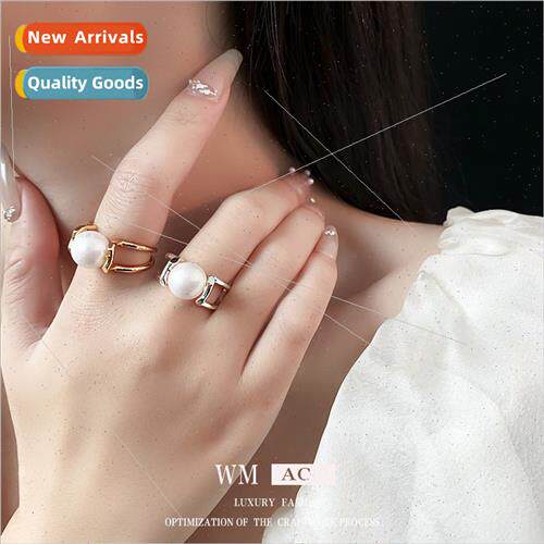 Plating hollow pearl double layer ring metal index finger ri