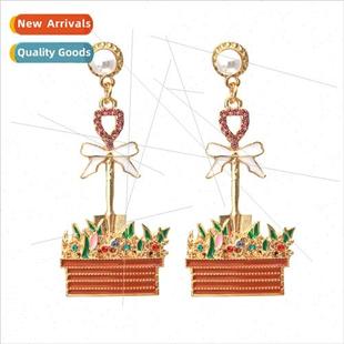 oil drop earrings new fashi diamond alloy blue Korean flower