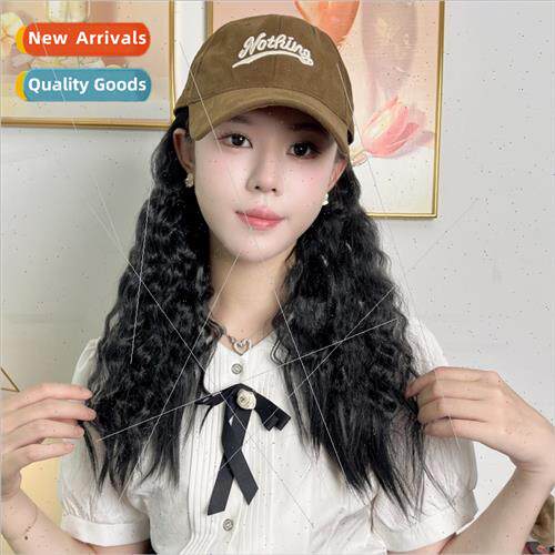 Big Morning Baseball Hat Wig Women One Piece Long Hair Water