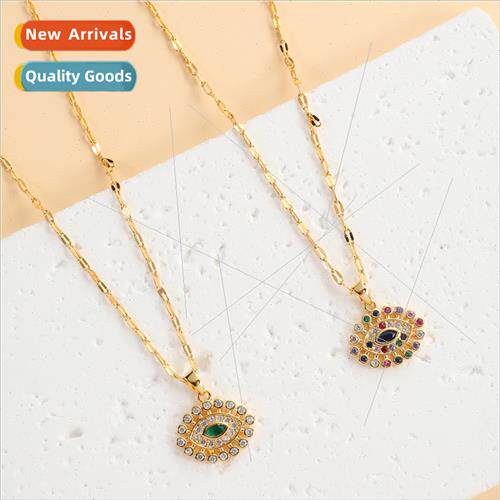 Europe diamond-set devil eye copper pendant necklace collar