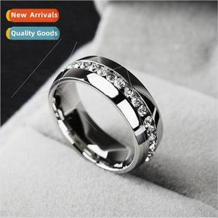 Steel Ring Diamond Row Rin Full Stainless Diamonds ngle Band