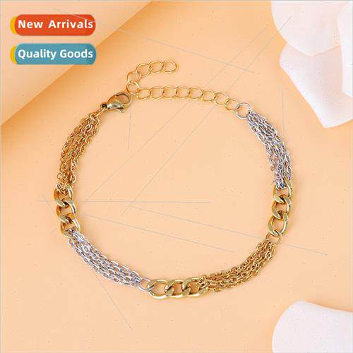 Europe stainless steel gold Cuban chain triple mixed bracele
