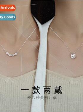 S925 silver heart-shaped four-leaf clover necklace female ni