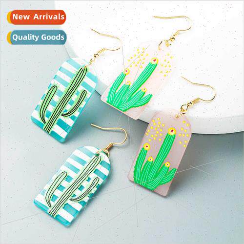 art cactus-shaped resin earrings female Europe ins lerary ea