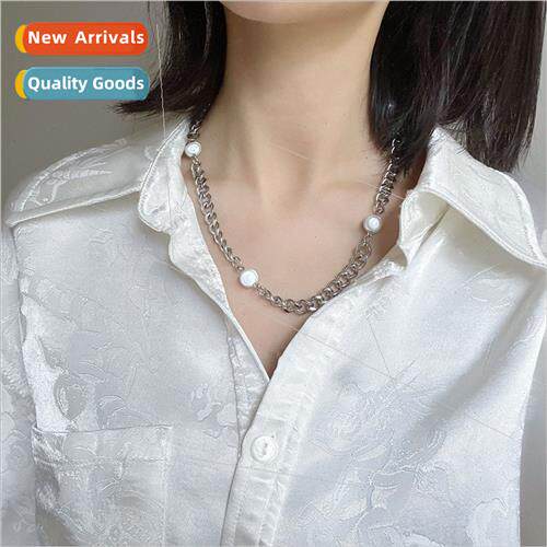 KTV reflective pearl necklace spliced tanium steel handmade