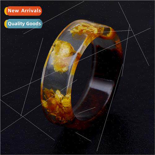 Handmade Botanical Resin Wood Clear Ring Creative Popular Vi