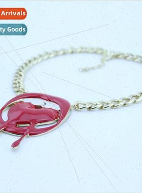Korean fashion silver necklace necklace red lips alloy short