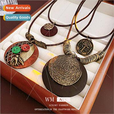 Doing old round card letters metal leather necklace ethnic r
