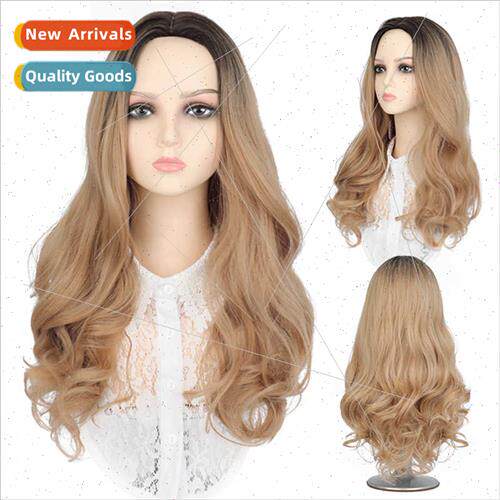 Europe wigs 适用women medium parted gradient color big waves