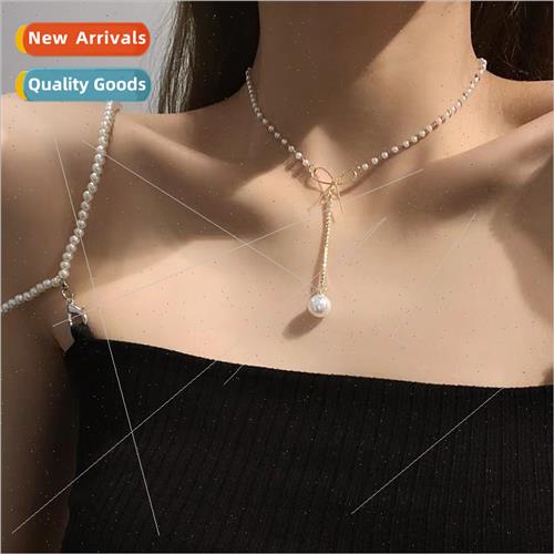 Fairy must-have bow pearl necklace female niche minimalist c