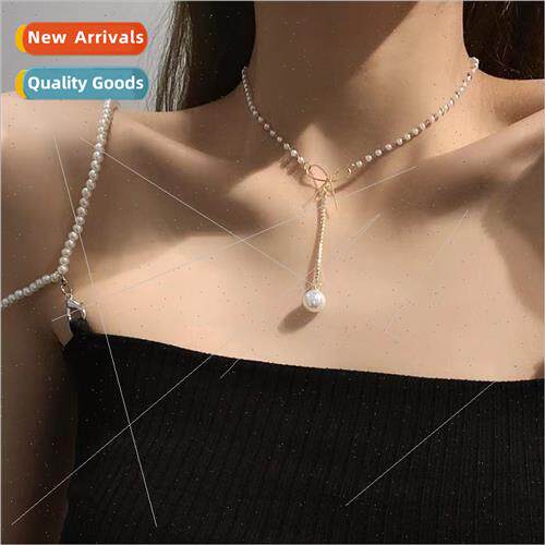 Fairy must-have bow pearl necklace female niche minimalist c