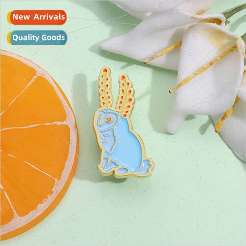 Cartoon animal series badges cute blue metal owl shape lacqu