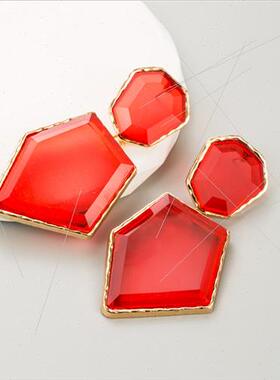 Europe fashion irregular alloy inlaid resin earrings geometr