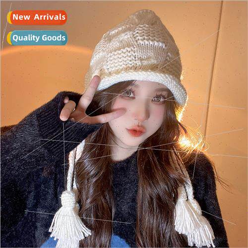 Ear protection hat red warm country knitted wool tassel cap