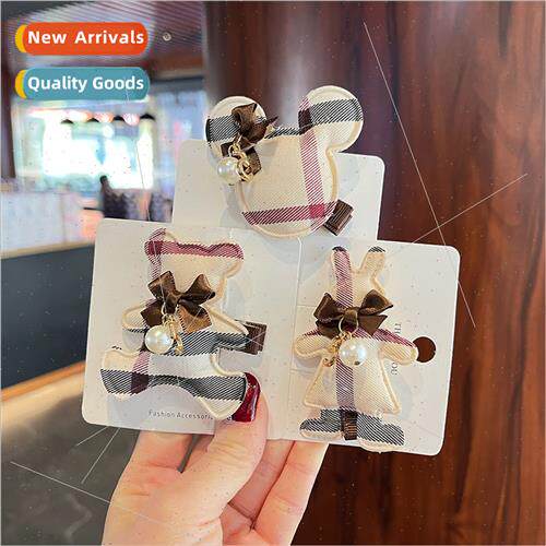 Europe grid girls headdress hair clips plaid fabric cartoon